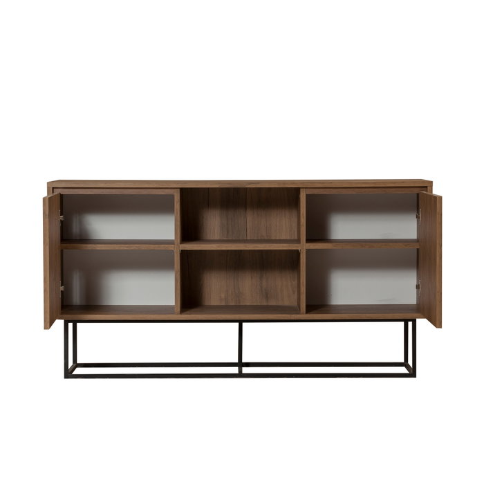 Hanah Home Consola Moderna e Industrial Nogal y Negro con Almacenamiento 140x72x36 cm